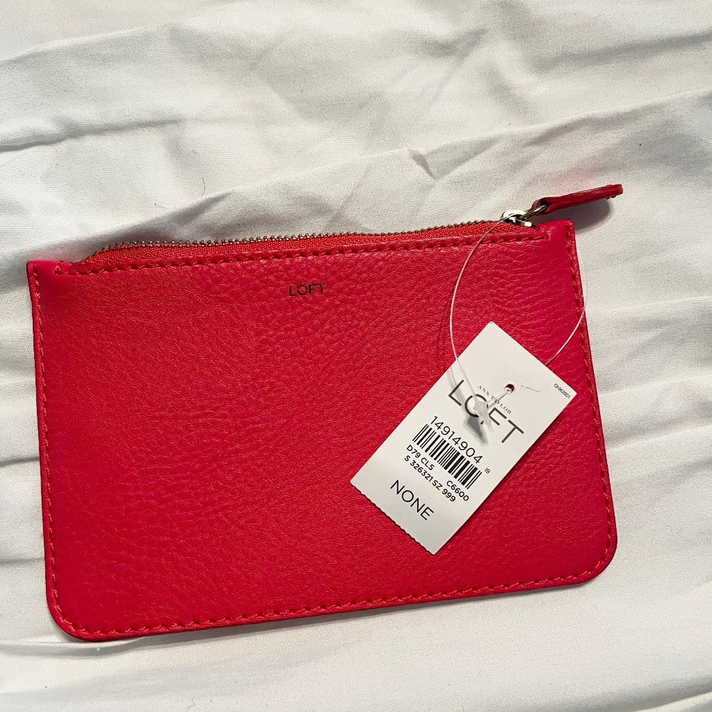 NWT LOFT Tomato Red Zippered Pouch / Slim Design